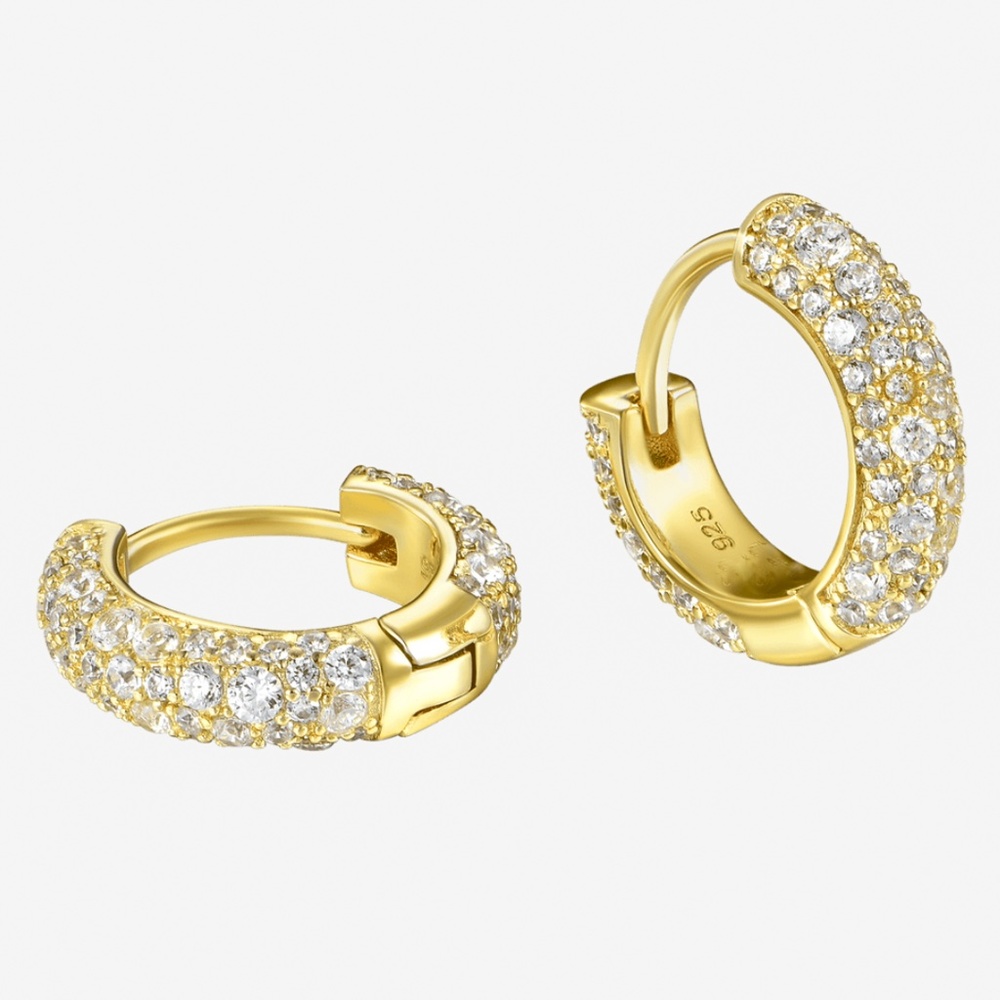 3D Cz Mens Womens Yellow Gold Iced Fashion Y2K Honey Comb Set Hoop Earrings